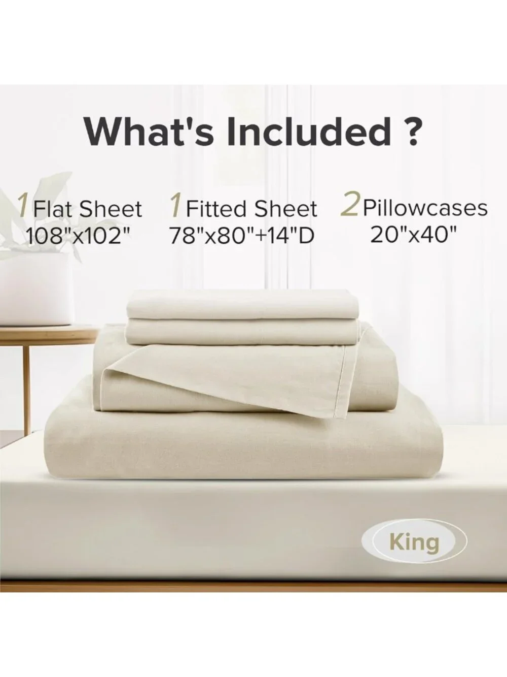 Ultra Soft 100% Cotton King Sheet Set - Breathable, Naturally Cool, Fits 14